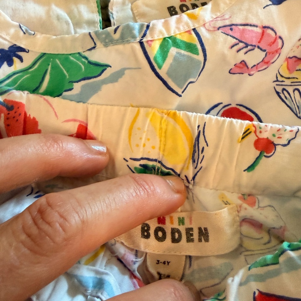 Mini Boden White Floral & Fruit Matching Set with Multicolor Prints